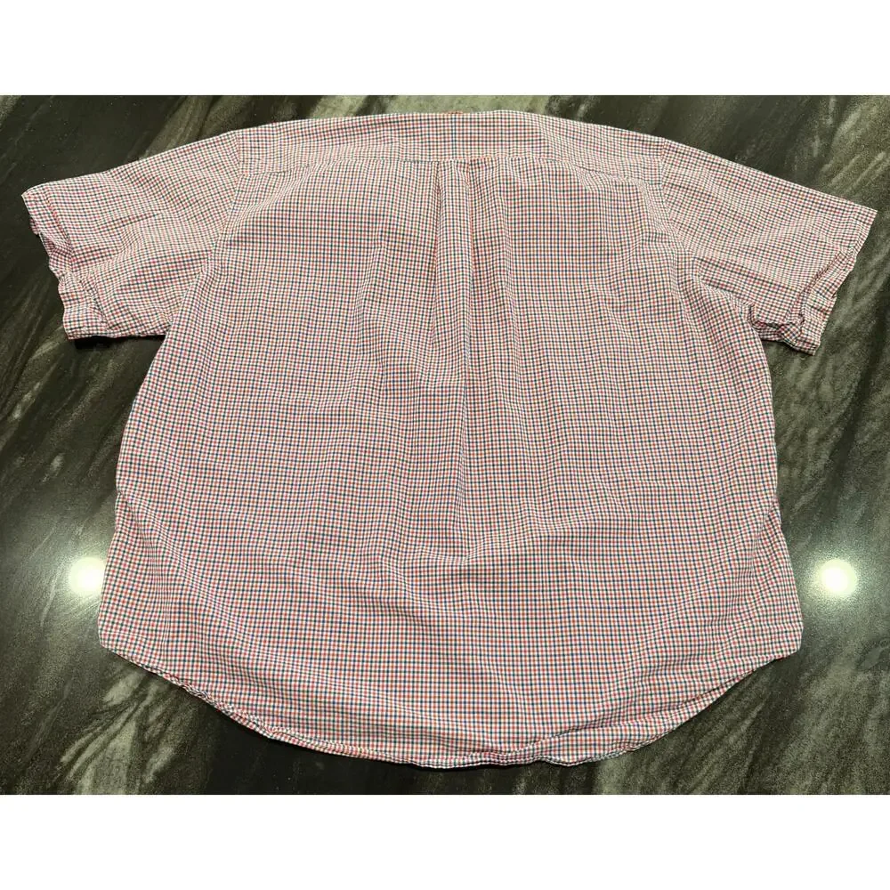 Polo Ralph Lauren Mens 2XB Big Red Blue Gingham Button Down Short Sleeve Shirt